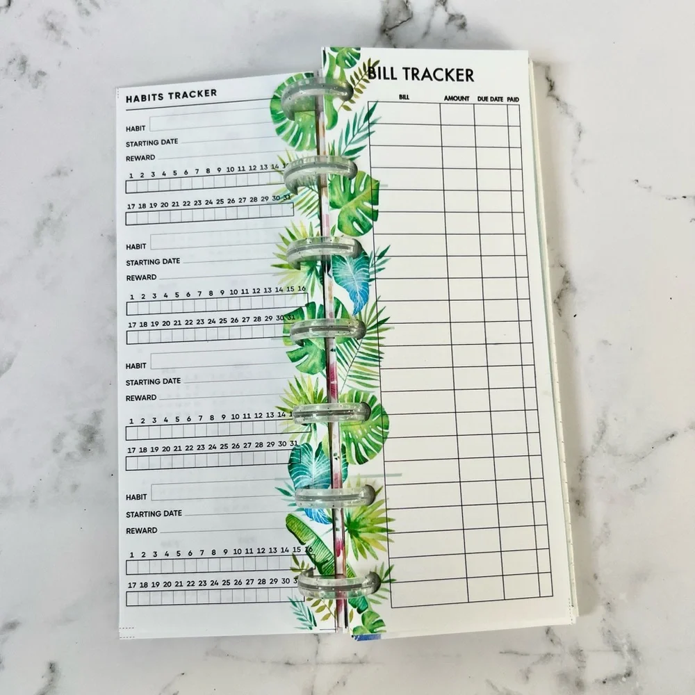 Skinny mini planner tropical weekly layout plants lover stickers